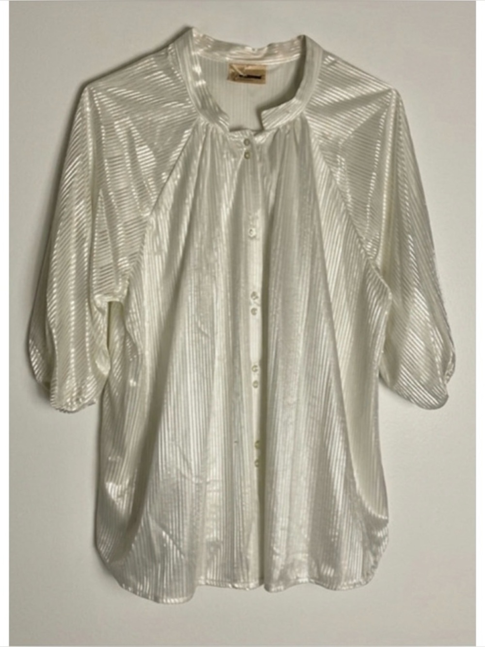 ILLUSIONS of California Vintage Pinstripe Blouse,Women’s 14, White on White